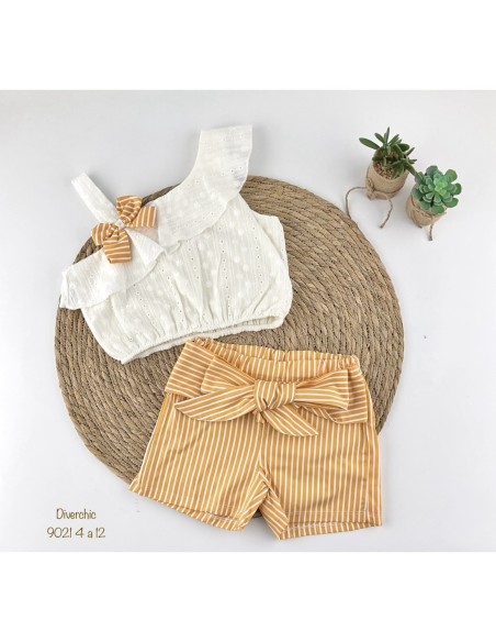 Conjunto Short Perforado Rayas Ambar Diverchic