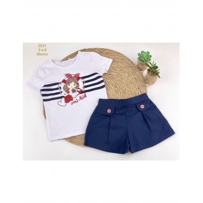 Conjunto Short Chica Marinera Blanco-Marino