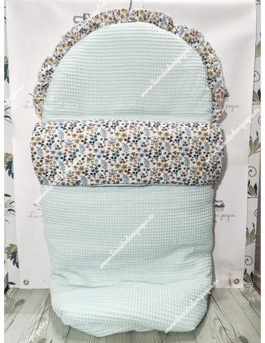 Saco Universal Waffle Verde Agua Combi Flores Otoñales-C