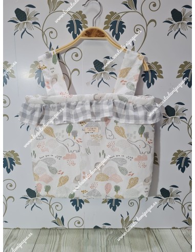 Bolso Pocket Cremallera Elefantes gris Volante vichy gris cuadro mediano
