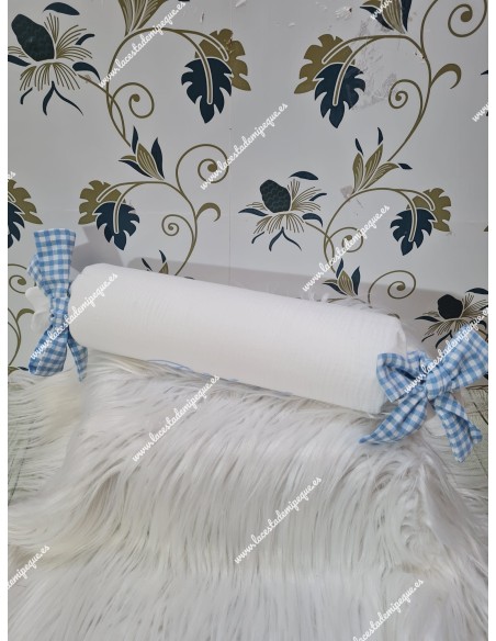 Cojín antivuelco o caramelo Bambula Blanco Lazo Vichy Celeste Cuadros-P