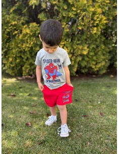 Conjunto Bermuda Spiderman Gris-Rojo 2