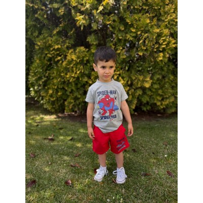 Conjunto Bermuda Spiderman Gris-Rojo