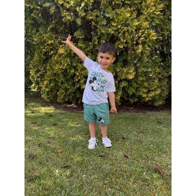 Conjunto Bermuda Mickey Blanco-Verde