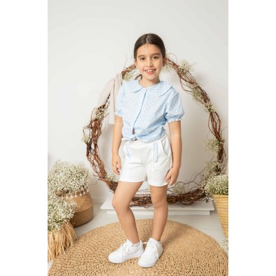 Conjunto Blusa y Short Lunares Celeste