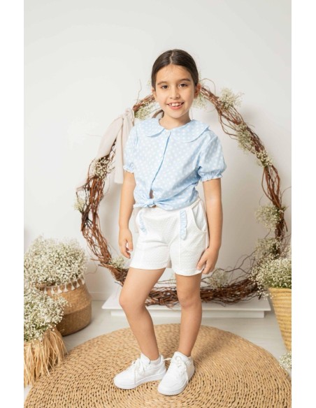 Conjunto Blusa y Short Lunares Celeste