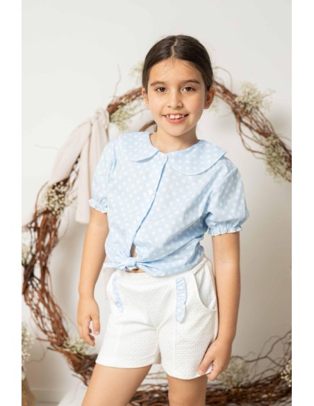 Conjunto Blusa y Short Lunares Celeste