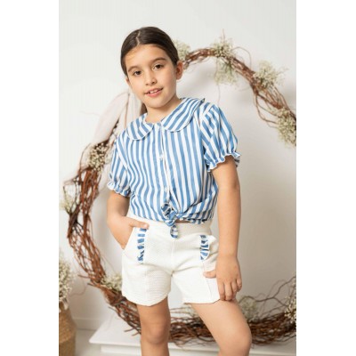 Conjunto Blusa y Short Rayas Azul