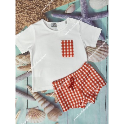 Conjunto Baño Niño Vichy Rojo