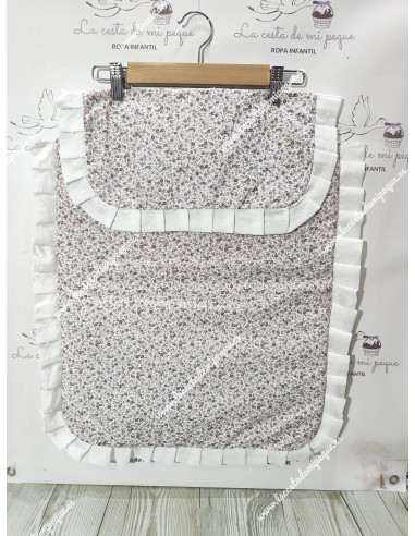 Pack Bolso, Cubrecapazo, Colchoneta Capazo y Colcha Capazo Flores Morado y Gris Combi Plumeti Blanco