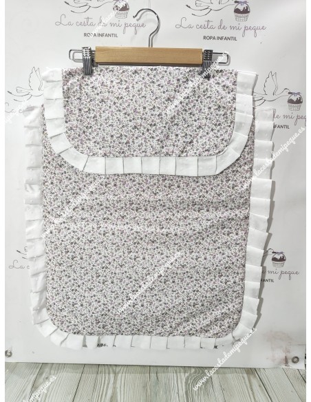 Pack Bolso, Cubrecapazo, Colchoneta Capazo y Colcha Capazo Flores Morado y Gris Combi Plumeti Blanco