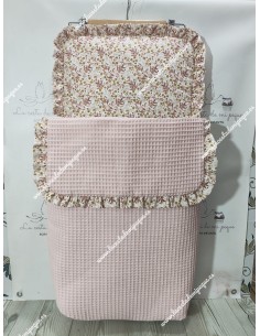 Pack Bolso, Cubrecapazo y Saco Desmontable Waffle Rosa Combi Flores Tokyo 2