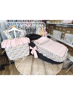 Colcha Capazo Universal Bambula Rosa Volante Flores Otoñales-R 2