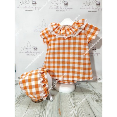 Jesusito Vichy Naranja Cuadros-M M/C con Braguita y Capota
