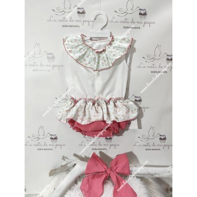 Conjunto Blusa y Faldita Flores Fucsia  “Hecho a Mano”