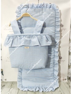 Bolso pocket cremallera volante y Funda Universal Vichy Celeste cuadro Pequeño Volante entero