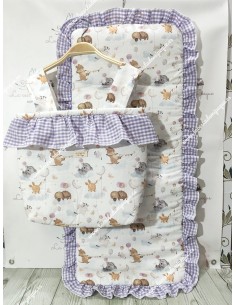Bolso Cremallera y Funda Universal Animalitos Combi Vichy Malva Cuadros-P Volante
