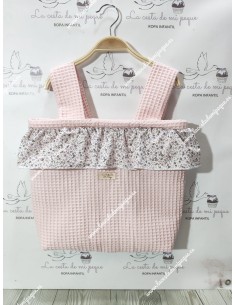 Bolso Pocket Cremallera Waffle Rosa Volante Flores Morado y gris