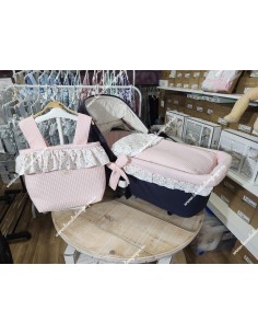Pack Bolso, Cubrecapazo y Saco Desmontable Waffle Rosa Combi Flores y hojas rosa