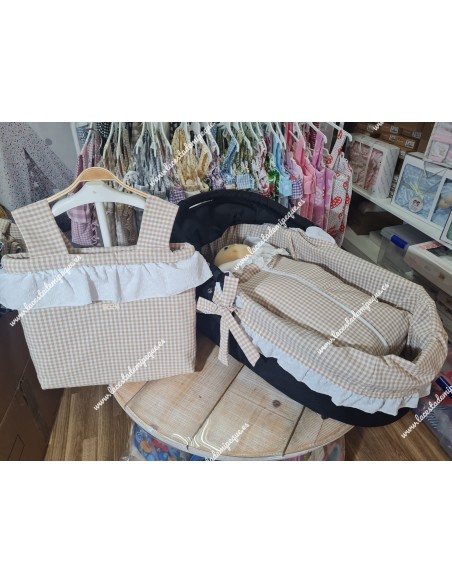 Bolso Pocket Vichy Beige Pequeño Volantito plumeti blanco
