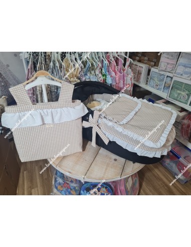 Bolso Pocket Vichy Beige Pequeño Volantito plumeti blanco