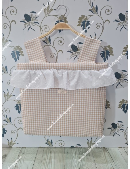 Bolso Pocket Vichy Beige Pequeño Volantito plumeti blanco