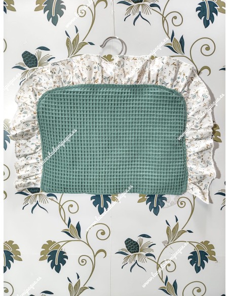 Salvababas Capazo Waffle Verde Jade Volante Flores Camel