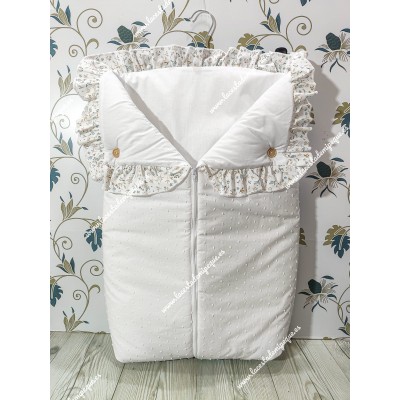 Saco Universal Capazo Plumeti Blanco Volante Flores Camel