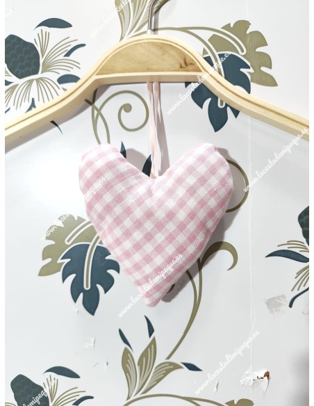 Colgante Corazón Vichy Rosa Cuadros-P Para Bolsos