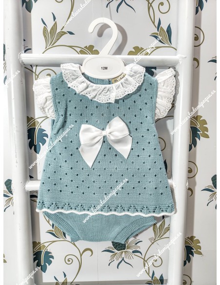 Conjunto Hilo Verde Lazo Blanco