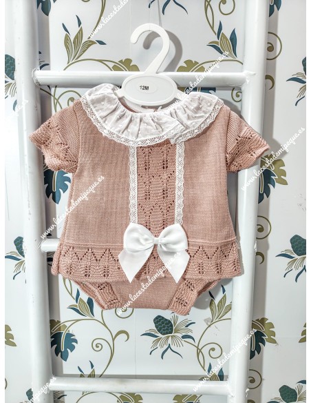 Conjunto Hilo Rosa Palo Lazo Blanco