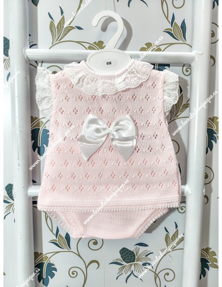 Conjunto Hilo Rosa Lazo Blanco