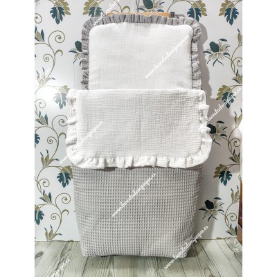 Saco Capazo Desmontable Waffle Gris y Bambula Blanca