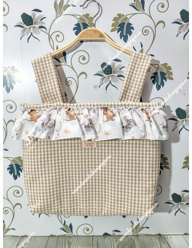 Bolso Pocket Cremallera Vichy Beige Cuadros-P Volante Animalitos y Globos