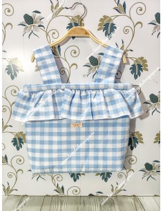 Bolso Pocket Vichy Celeste Mediano Volantito