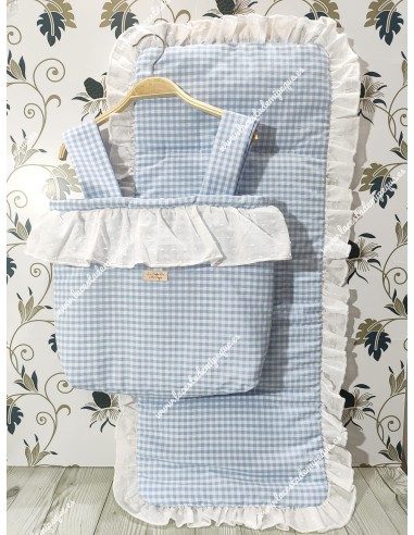 Bolso y Funda Universal Vichy Celeste Pequeño-plumeti blanco
