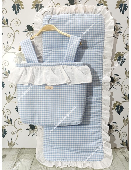 Bolso y Funda Universal Vichy Celeste Pequeño-plumeti blanco
