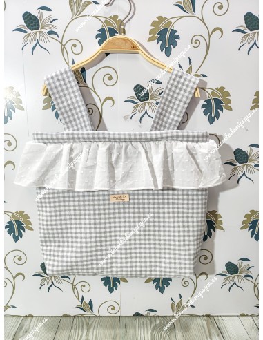 Bolso Pocket Cremallera Vichy Gris Cuadros-P Volante Plumeti Blanco