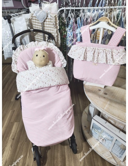 Saco Universal vichy Rosa cuadro pequeño Combi Flores Y hojas rosa