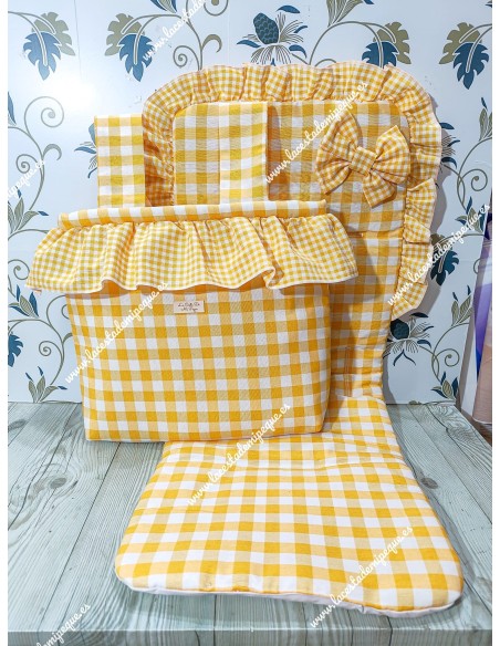 Bolso Pocket cremallera y Funda Universal medio volante Vichy Amarillo Med. Combi con lazo