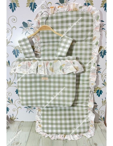 Bolso Cremallera y Funda Universal Vichy Verde oliva  Cuadros-M Volante elefantes gris