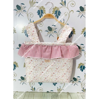 Bolso Pocket Cremallera Flores y Hojas Rosa Volante Vichy...