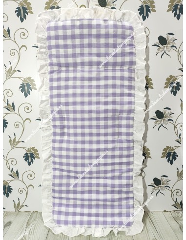 Funda Universal Vichy malva cuadro mediano Volante alrededor en plumeti blanco