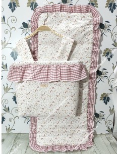 Bolso Pocket Cremallera y Funda Universal Flores y Hojas Rosa Volante Vichy Maquillaje-P