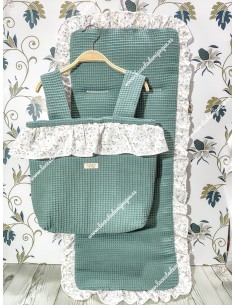 Bolso pocket volante Cremallera y Funda Universal volante entero Waffle Verde Jade y flores