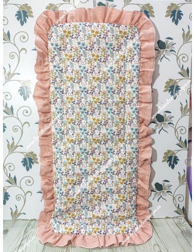 Funda Universal Flores Otoñales Rosa Volante alrededor en bambula Rosa empolvado