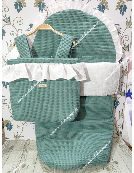 Pack Bolso y Saco Universal Waffle Verde Jade Combi bambula blanca