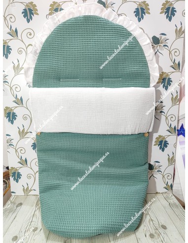 Pack Bolso y Saco Universal Waffle Verde Jade Combi bambula blanca