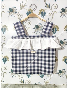 Bolso Pocket cremallera Vichy Marino cuadro Mediano Volante plumeti blanco