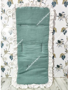 Funda Universal Waffle Verde Jade con Volante a todo alrededor en tejido de Flores Camel